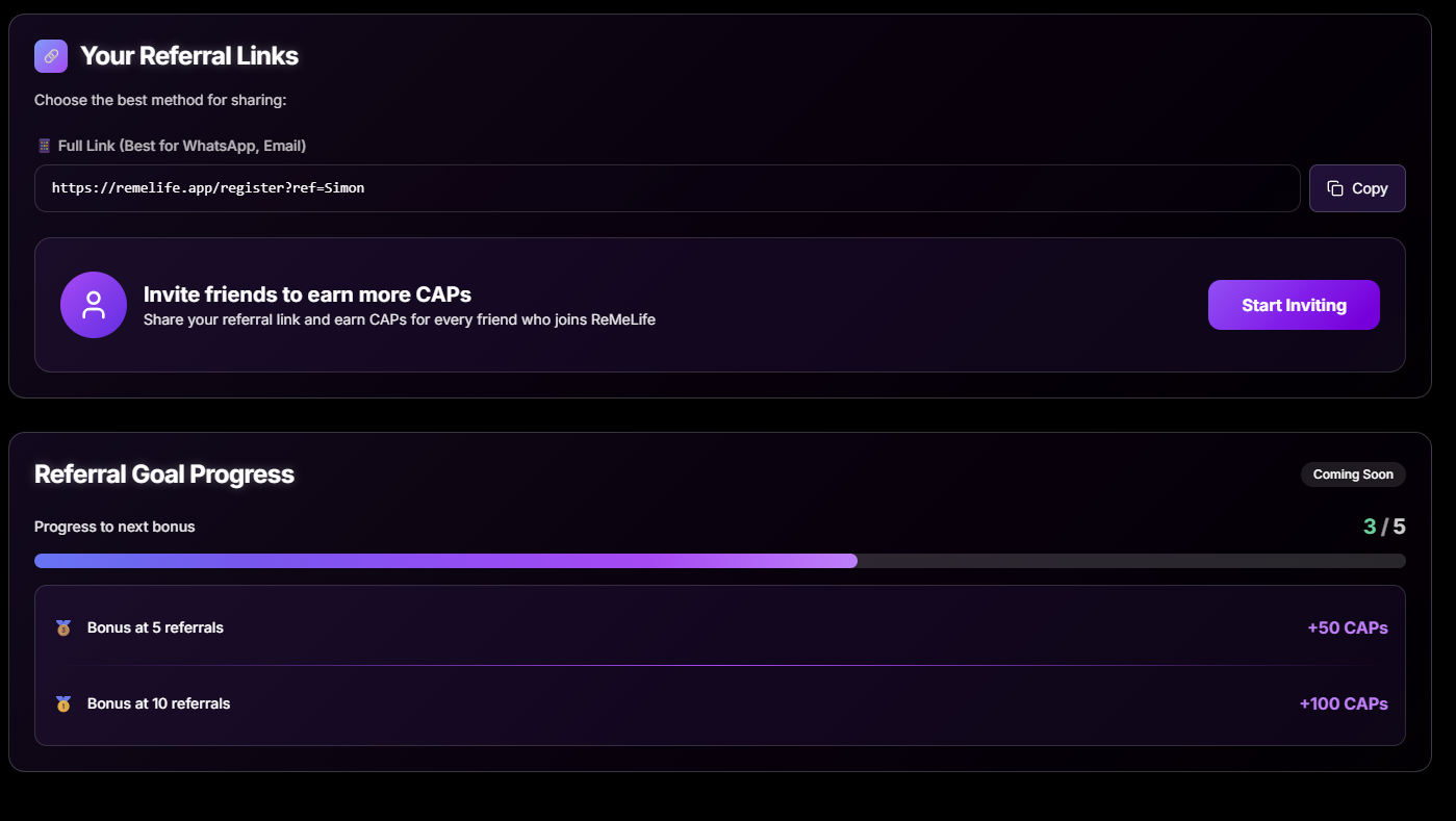 Referral Link Section